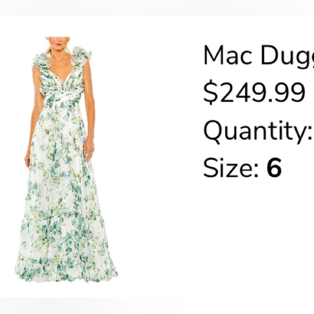Mac Duggal Green Floral Dress - New, Never Worn